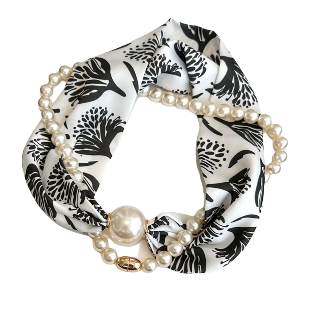 Women'S Accessories For Neck - Silk Material Magnetic Pearl Scarf Small