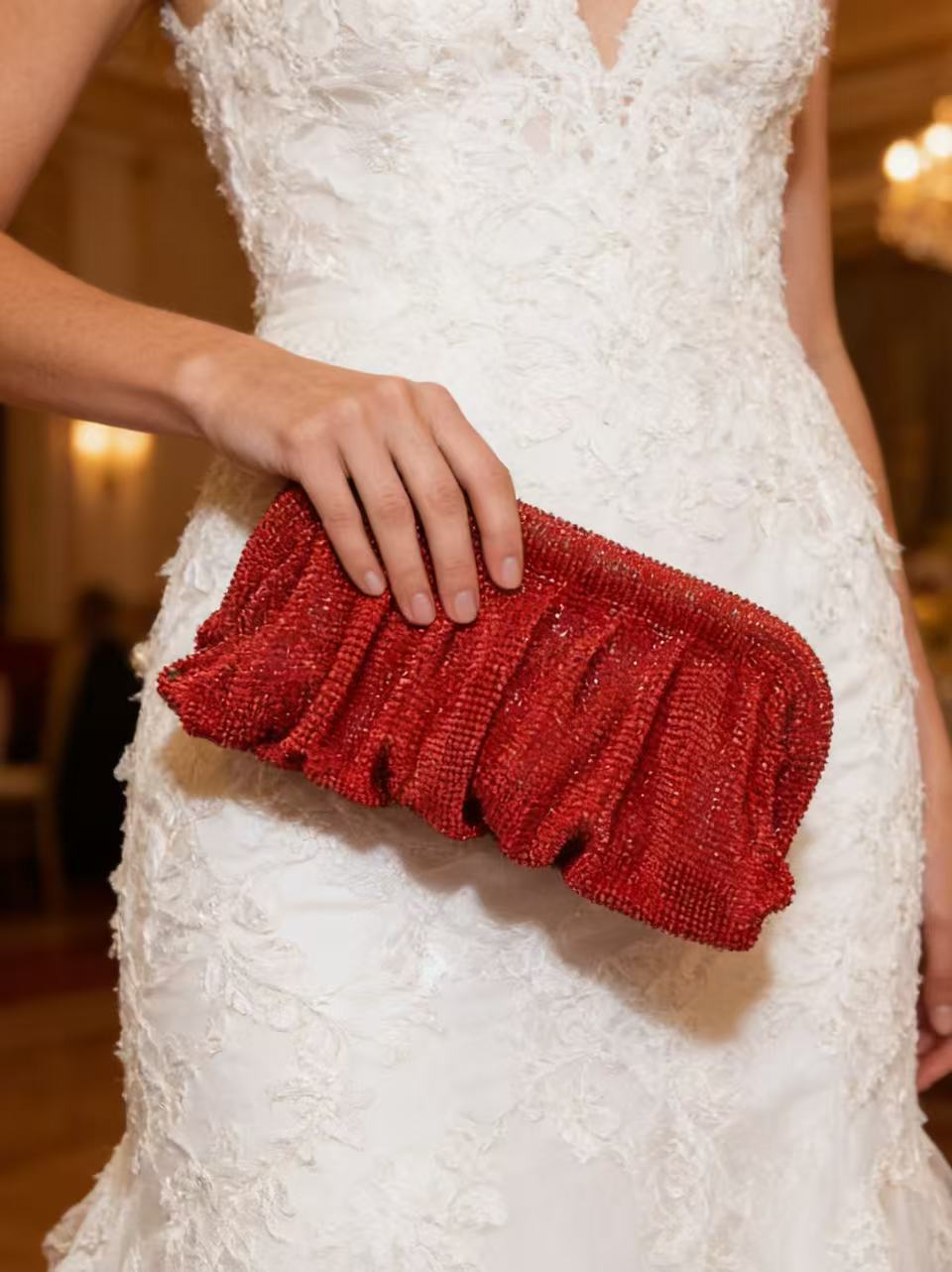 Red Aluminum Mesh Rhinestone P - đánh giá và giá Wallet Chain Bag
