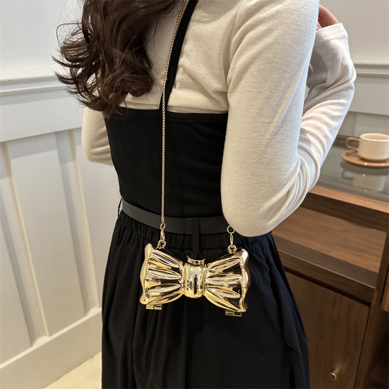 Glossy Gold Metal Bow Shaped M - đánh giá và giá Wallet Chain Bag